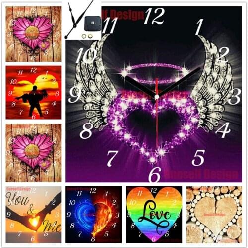 Heart diamond painting 5d with clock heart5d diamond embroidery full set with clock diamond mosaic sale decor home wall sticker
