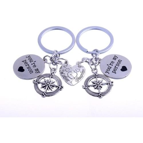 Bespmosp 2PC"You're My Person Mother Daughter"Broken Heart Compass Pendant Keychain Keyrings Key Chain Mothers Day Gift Jewelry