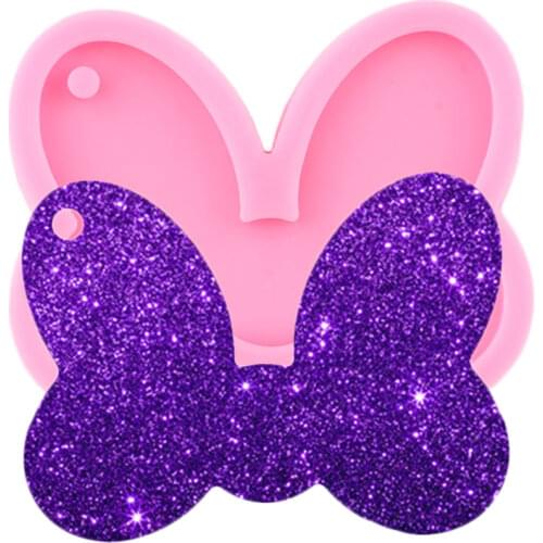 Shiny Glossy Bow Keychain Mold Silicone DIY Craft Pendant Jewelry Epoxy Resin Molds Chocolate Fondant Cake Decorating Tools