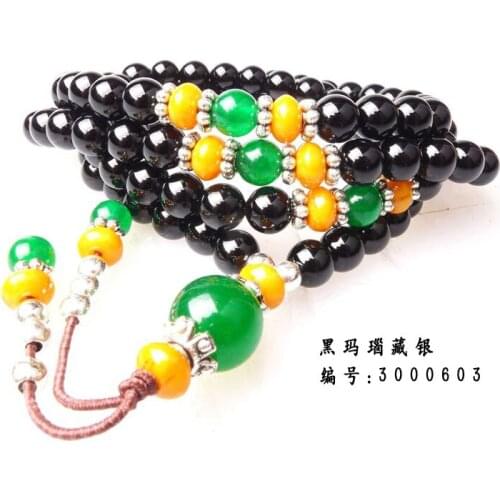 Shipping Black Agate Bracelet beads 108 silver bracelets jewelry safety to help transport 3000603