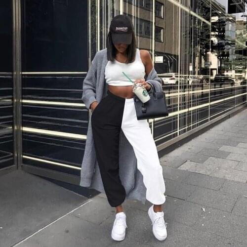 Casual Sporty Women Sweatpants Autumn Fashion 2019 Patchwork Trousers Workout High Waist Color Blocking Long Pants Slim