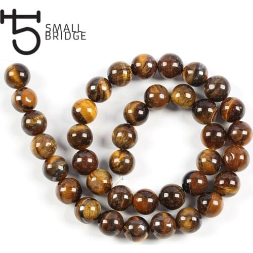 10 12 14mm Round Natural Stone Beads For Jewelry Making Men Bracelet Diy Smooth Brown Gold Tiger Eye Beads Wholesale S302