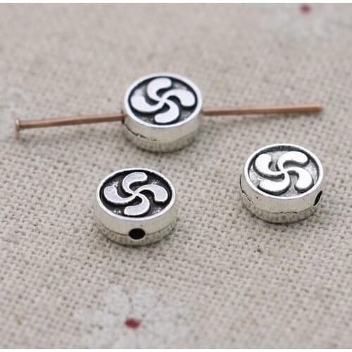 JAKONGO Antique Silver Plated Round Fan Loose Spacer Beads for Jewelry Making Bracelet DIY Findings 8mm 20pcs/lot