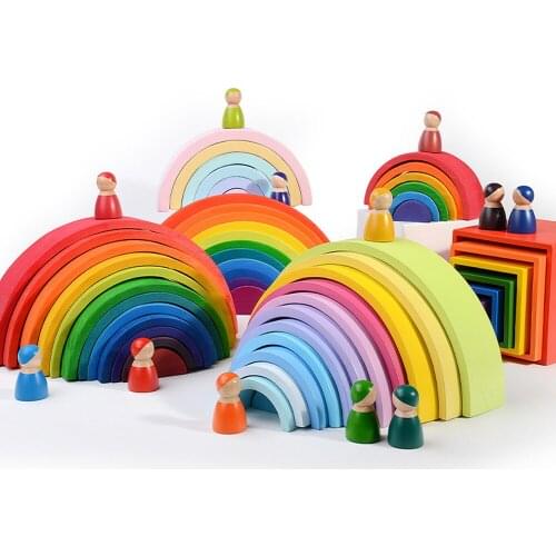 Baby Toys Large Size Rainbow Building Blocks Wooden Toys For Kids Creative Rainbow Stacker Montessori Educational Toy Children