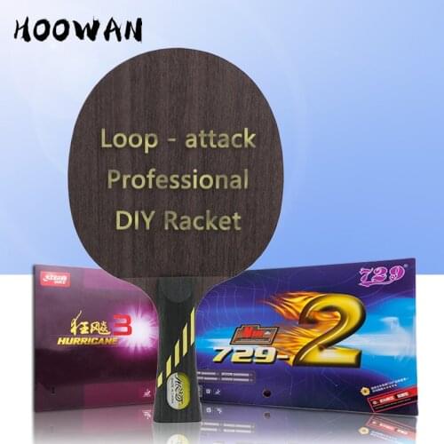 DIY Ping Pong Racket of Loop Attack Professional Table Tennis Racket with Yinhe MC-2 Blade, Hurricane-3 & 729-2
