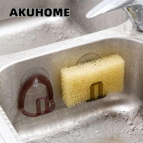 Kitchen Suction Cup Sink Drain Rack Sponge Storage Holder Sink Soap Rack Drainer Rack Plastic Kitchen Shelf Organizer Akuhome