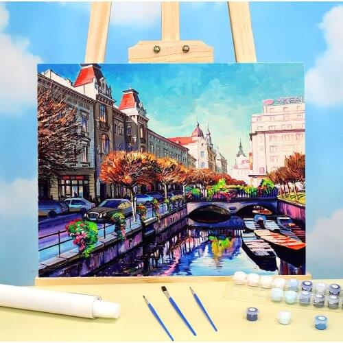 Landscape River Poltva Coloring By Numbers Painting Complete Kit Acrylic Paints 40*50 Painting On Canvas Drawing