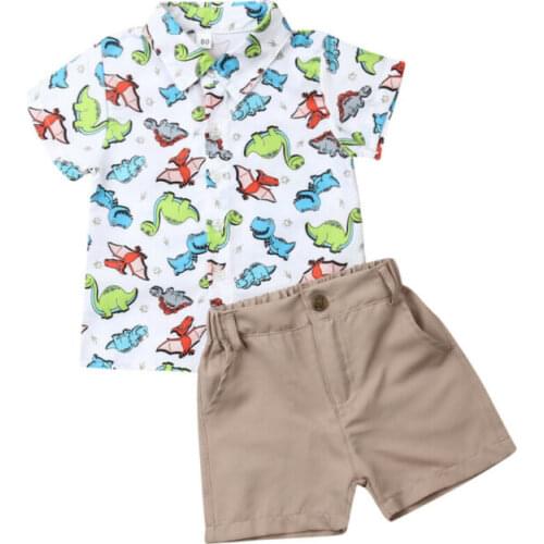 2019 Toddler Kid Baby Boy Dinosaur Short Sleeve Tops T-shirt+ Pants Shorts School Clothes Outfit Clothes Summer