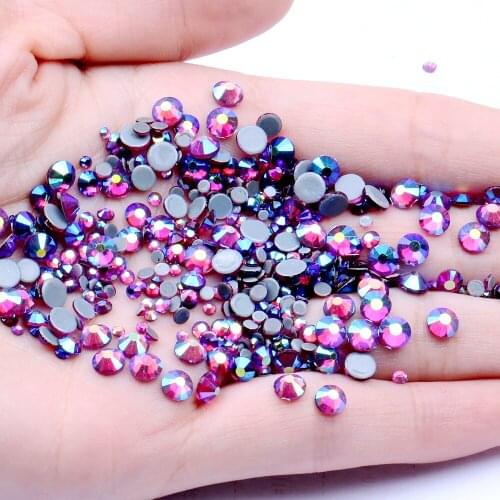 Hotfix Rhinestones Fushia AB Color Flatback Strass Round Glass Iron On Strass With Glue Backing Garment Nail Art DIY Decorations