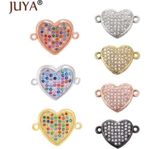 JUYA Jewelry Making Love Heart Connectors Cubic Zircon Heart Pendants for DIY Woman Bracelet Necklace Accessories Charm Pendant