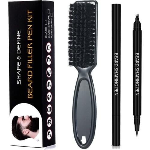 2 in 1 Beard Pen Beard Filler Pencil And Brush Beard Enhancer Waterproof Moustache Coloring Shaping Tools Hair Styling Pencil