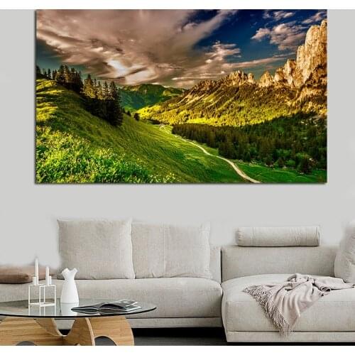 Mountain Top Sunrise Landscape Canvas Painting Nature Sunlight Blue Sky White Cloud Poster Home Decoration Wall Art Pictures