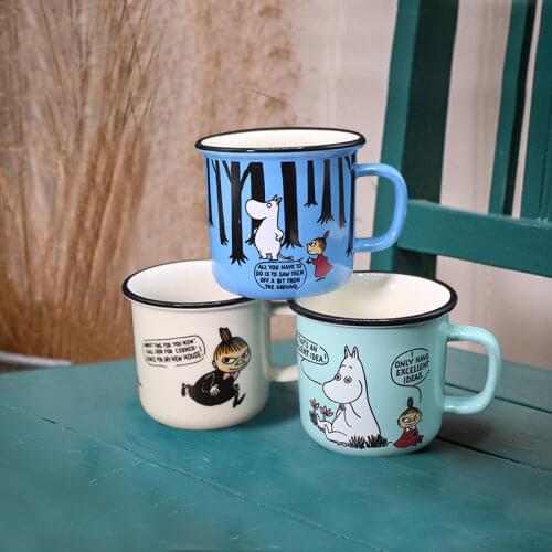 Korean Funny Print Imitation Enamel Mug Cartoon Student Milk Coffee Cup Retro Imitation Enamel Mugs Office Home Water Cups