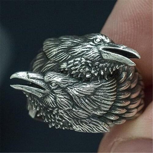 Creative Crow Silver Color Mens Ring Male Index Finger Ring Odin Scandinavian Amulet Jewelry