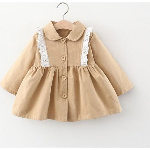 Winter Fall Girls Dress Lace Clothes Long Sleeve Wind Coat for Children Kids Costumes Newborn Baby Lapel A-line Knee-length