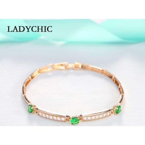 LADYCHIC High Quality Round Zircon Gold Color Bracelets for Women Girls Fashion Simple Bangles Birthday Gift Dropshipping LB1014
