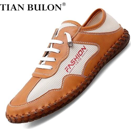 Summer Men Casual Shoes Leather Breathable Mesh Sneakers Men Luxury Brand Moccasins Mens Designer Driving Shoes Zapatos Hombre
