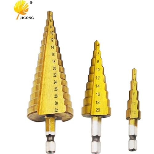 3pcs/set metal drill 4-32mm wooden step drill straight groove HSS steel cone titanium coating mini drill tool hole knife