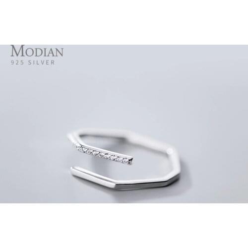 Modian Genuine 925 Strling Sliver Shining CZ Geometrc Polygon Slim Ring for Women Free Size Ring Korea Style Fine Jewelry Gift