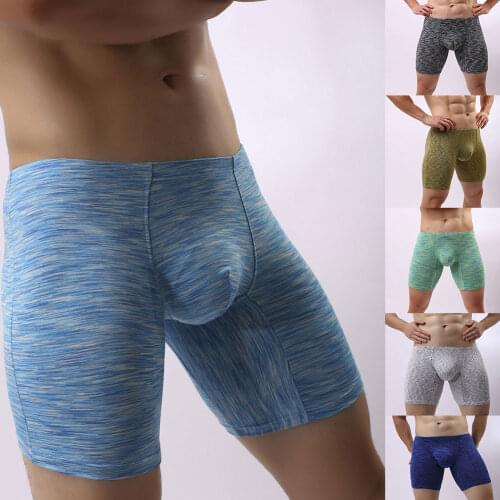 Mens Anti-friction Long Leg Boxer Elastic U Shape Shorts Sportswear Underwear Mid-waist Boxer Track Sport Underpants