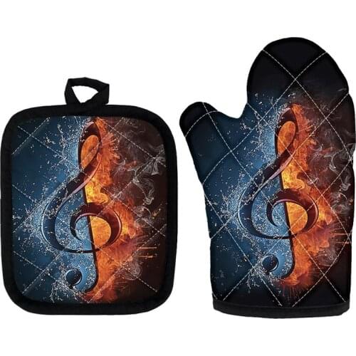 Non-Slip Oven Mitts Music Note Guitar Design Kitchen Heating Gloves Baking Microwave Heat Insulation Cover Glove Hand Protection