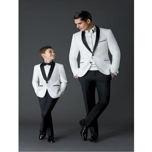New child wedding suits for boy white grooms tuxedos shawl lapel boys suits two piece groomsmen suit slim fit two button