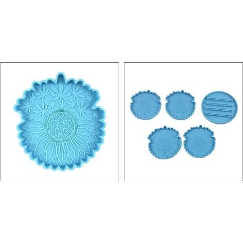 Sunflower Maple Leaf Coaster Epoxy Resin Mold Cup Mat Coaster Holder Casting Silicone Mould DIY Crafts Decoration Tool
