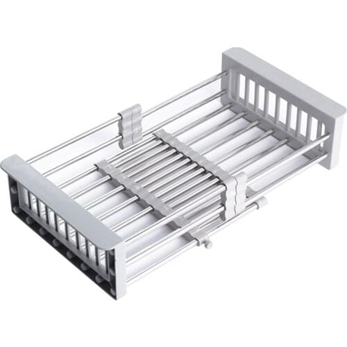 Stainless Steel Sink Rack Telescopic Drain Basket Dishes Drying Rack Kitchen Organizer LBShipping