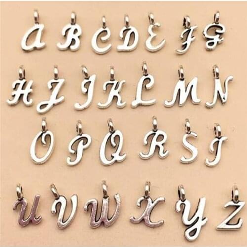26 English Alphabet Letter Alloy Charms Pendants for DIY Necklace Keychain Jewelry Gifts Making Tools Bracelet Accessories
