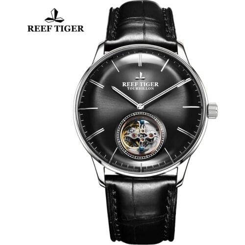 Reef Tiger/RT Brand Luxury Automatic WatchMens Tourbillon Watch Leather Strap Business Watches Waterproof reloj hombre RGA1930