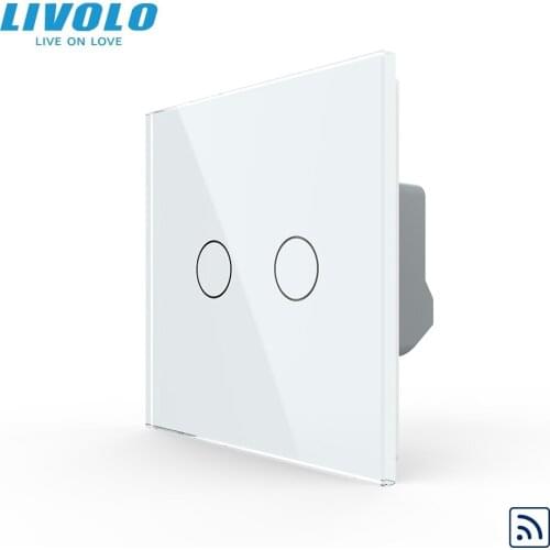 Livolo EU standard Luxury Crystal Glass Panel 2 Gang 1 Way Smart Touch Remote Wireless Switch VL-C702R