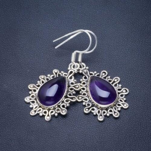 Natural Amethyst Handmade Unique 925 Sterling Silver Earrings 1.75" B2292