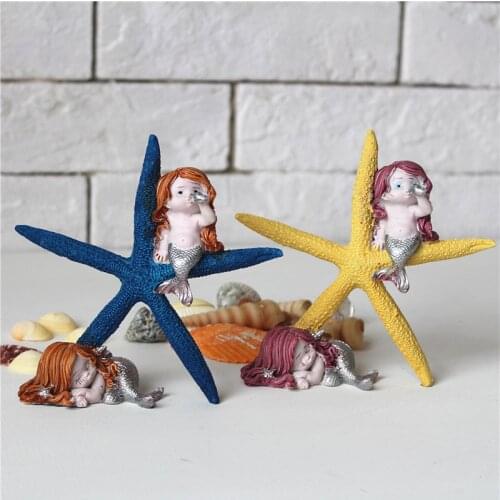 Mediterranean resinous stereo sea star mermaid doll sleeping beauty set pieces of household decoration colorful aquarium scene