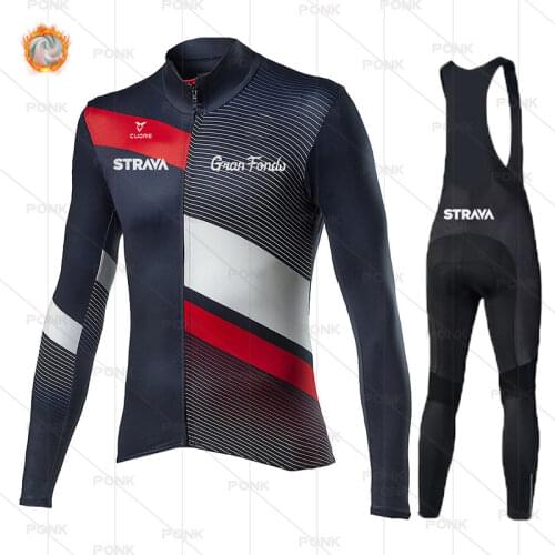Warm 2021 Winter thermal fleece Cycling Clothes STRAVA men Jersey suit outdoor riding bike MTB clothing Bib Pants set
