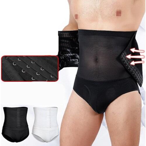 High Waist Control Panties Men Slimming Shapewear Adjustable Hooks Abdomen Belly Trimmer Black White Body Shaper Underwear
