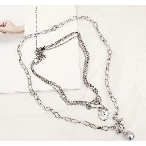 Vintage Multi Layer Necklace Round Coin Figure Round Ball Pendant Men/Women Necklaces Hip Hop Jewelry Chaine Femme