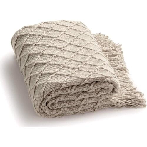 Nordic Knitted Blanket Soild Color Scarf Sofa Throw Blanket with Tassels Travel TV Nap Air Condition Blanket Blankets for Beds