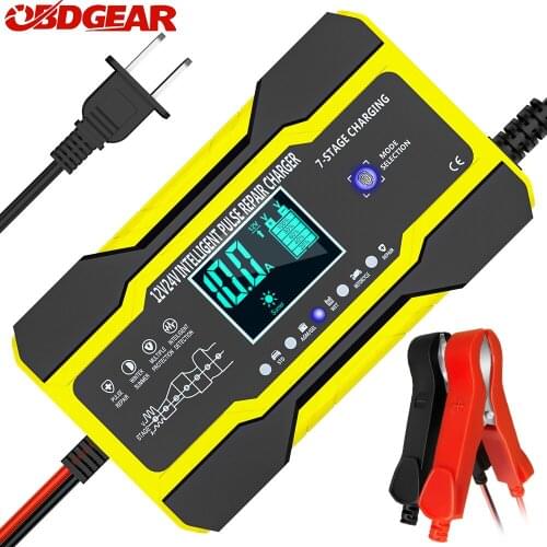 Full Automatic Car Battery Charger 12V 10 A 24V 5A Pulse Repair LCD Display Smart Fast Charge Deep cycle GEL Lead-Acid Charger