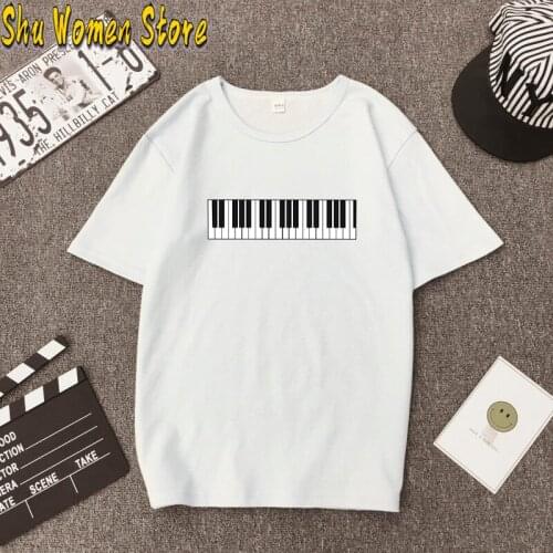New Casual Short Sleeve Black Womens T-Shirt 2021 Fashion Piano Printed Short Sleeve Tshirts Summer Casual Tops Tees