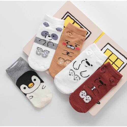 Ladies Socks Women Fashion Cartoon Socks Cotton Kitten Puppy Animal Pattern Cute Kawaii Funny Socks for Girls Short Ankle Socks
