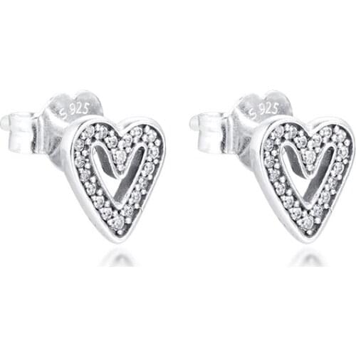 Sparkling Freehand Heart Stud Earrings For Woman Elegant Jewelry Making 925 Original Silver Fashion Earring Studs