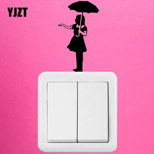 YJZT Umbrella Girl Vinyl Light Switch Sticker Creative Cartoon Silhouette Vinyl Wall S18-0047