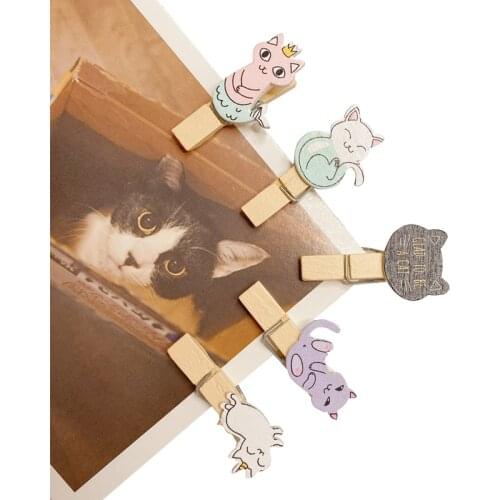 10pcs/lot Lovely Colorful Long Tail Cat Wooden Photo Paper Clips Peg Pin Craft Postcard Clips Home Wedding Decoration
