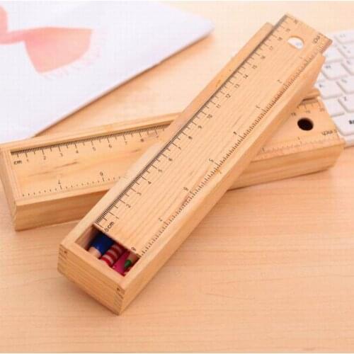 100pcs Wood Pencil Box with Ruler Set Wooden Pencil Case Stationery Storage Box Supplies