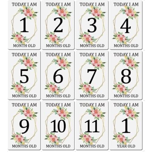 12 Pcs Month Card Baby Monthly Newborn Milestone Photo Sharing Cards Gift Set Funny Cartoon Photography Photo Cards