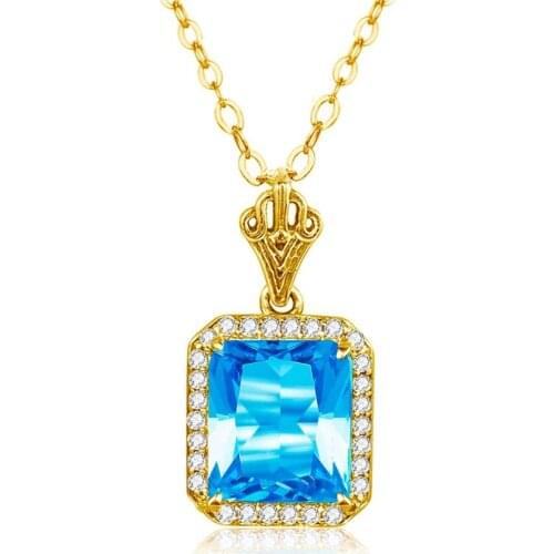 18K Gold Necklace Pendant for Women Wedding Bizuteria Blue Topaz Gemstone Jewelry Pendants Real Silver 925 Jewelry Colgante