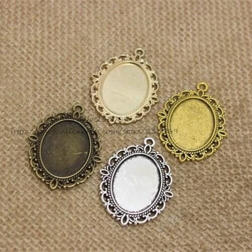 20pcs/lot Antique Silver color filigree cameo cabochon base setting pendant tray 30*40mm (Fit 18*25mm DIA) Jewelry Blanks