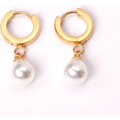 316L Stainless Steel Imitation Pearl Hoop Earrings Gold/Silver Color for Women Fashion Jewelry Party Gift Accessories