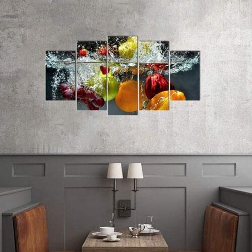 5 Pieces Foods Still Life Canvas Painting for Kitchen Home Decor Fresh Fruits Poster Art Printed Picture Artwork Home Decoration