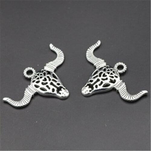 WKOUD 5pcs Silver Color Hollow Niutou Totem Alloy Pendant For Necklaces Keychain DIY Fashion Jewelry Findings A696